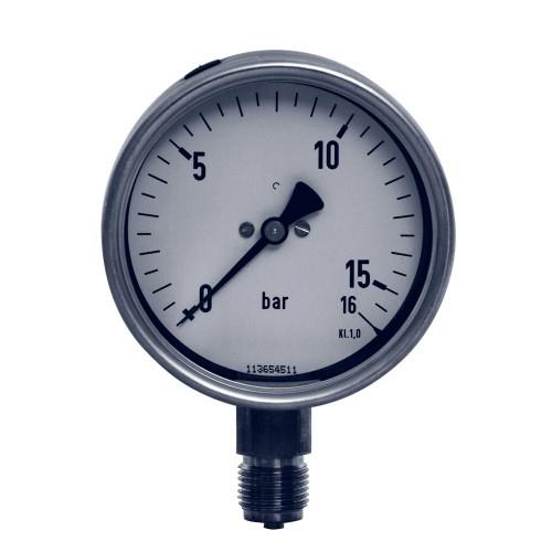 PRESSURE GAUGE 107011 BRASS 100MM -1+15 BAR O.A. G1/2" CLASS 1.0